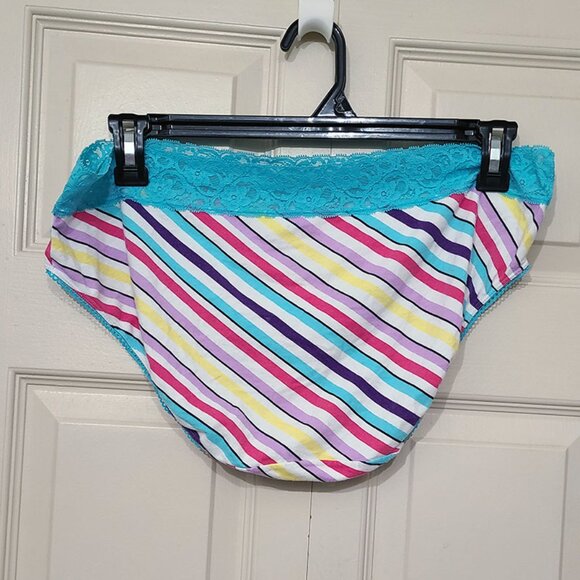 🆕️ Cacique Lane Bryant Rainbow Candy Stripe Turquoise Lace Trim Hipster Panty - Picture 2 of 2